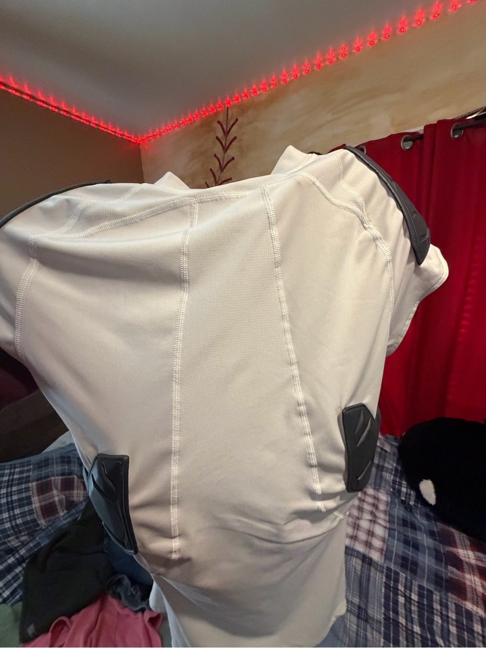 Nike White Compression Shirt with Black Swoosh and Black Pads - Picture 2 of 2